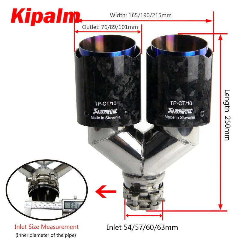 Kipalm Forged Carbon Fiber Dual Tips Exhaust Pipe Muffler Tip with Blue Burnt Stainless Steel Inner Pipe Muffler Cutter