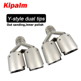 Kipalm Y-style Dual Carbon Fiber Muffler Tips Stainless Steel Double End Pipe for Car Twin Tips Exhaust Pipe