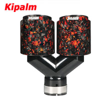 Load image into Gallery viewer, 1PC Dual Y Shape Equal Length Red Forged Weave Twin Carbon Fiber Muffler Akrapovic 304 Stainless Steel Gold Foil Exhaust Tip
