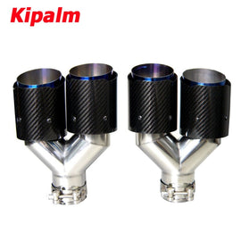 Dual Carbon Fiber Stainless Steel Blue Akrapovic Type Exhaust Tip Double End Pipe for BMW BENZ VW Golf