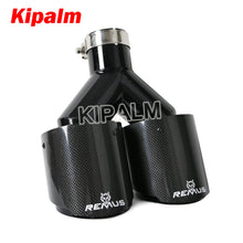 Load image into Gallery viewer, 1 Pcs Car Universal Dual  Equal Length Straight Remus Sport Glossy Carbon Fiber Exhaust Muffler Tips Black Inner Pipe