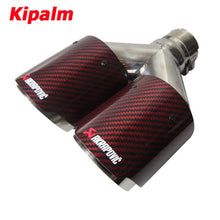 Load image into Gallery viewer, Dual Pipe Red Carbon Fiber Stainless Steel Universal Auto Akrapovic Exhaust Tip Double End Pipe for BMW BENZ VW  Outlet 89mm