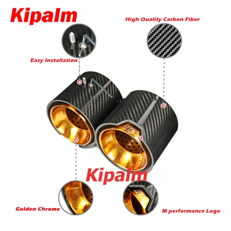 4pcs BMW M3 G80 M4 G82 G83 Golden Stainless Steel Glossy Finish Carbon Fiber Exhaut Tip Pipe Tail Ends