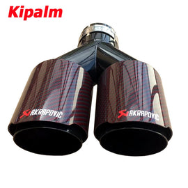 Dual Red Twill Carbon Fiber Akrapovic Universal Auto  Exhaust Tip  Black Stainless Steel Double End Pipe For Car Accessories