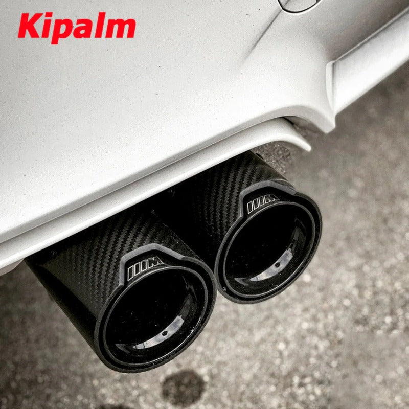 h Style Dual Glossy Carbon Fiber Black Stainless Steel  M Performance Exhaust End Pipes for BMW Modified Tips