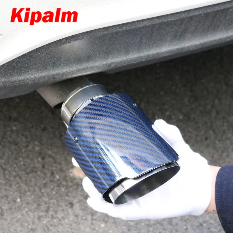 Unique Blue Carbon Fibre Car Exhaust Pipe Muffler Tip Glossy Twill Carbon Fiber Mirror-Polished T304 Stainless Steel Tips