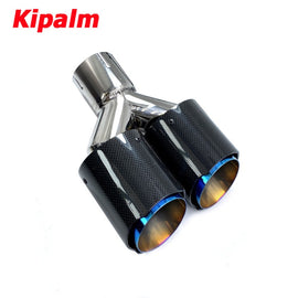Dual Pipes Equal Length Remus Sport Glossy Carbon Fiber Exhaust Muffler Tips Glossy Blue Inner Pipe for BMW AUDI