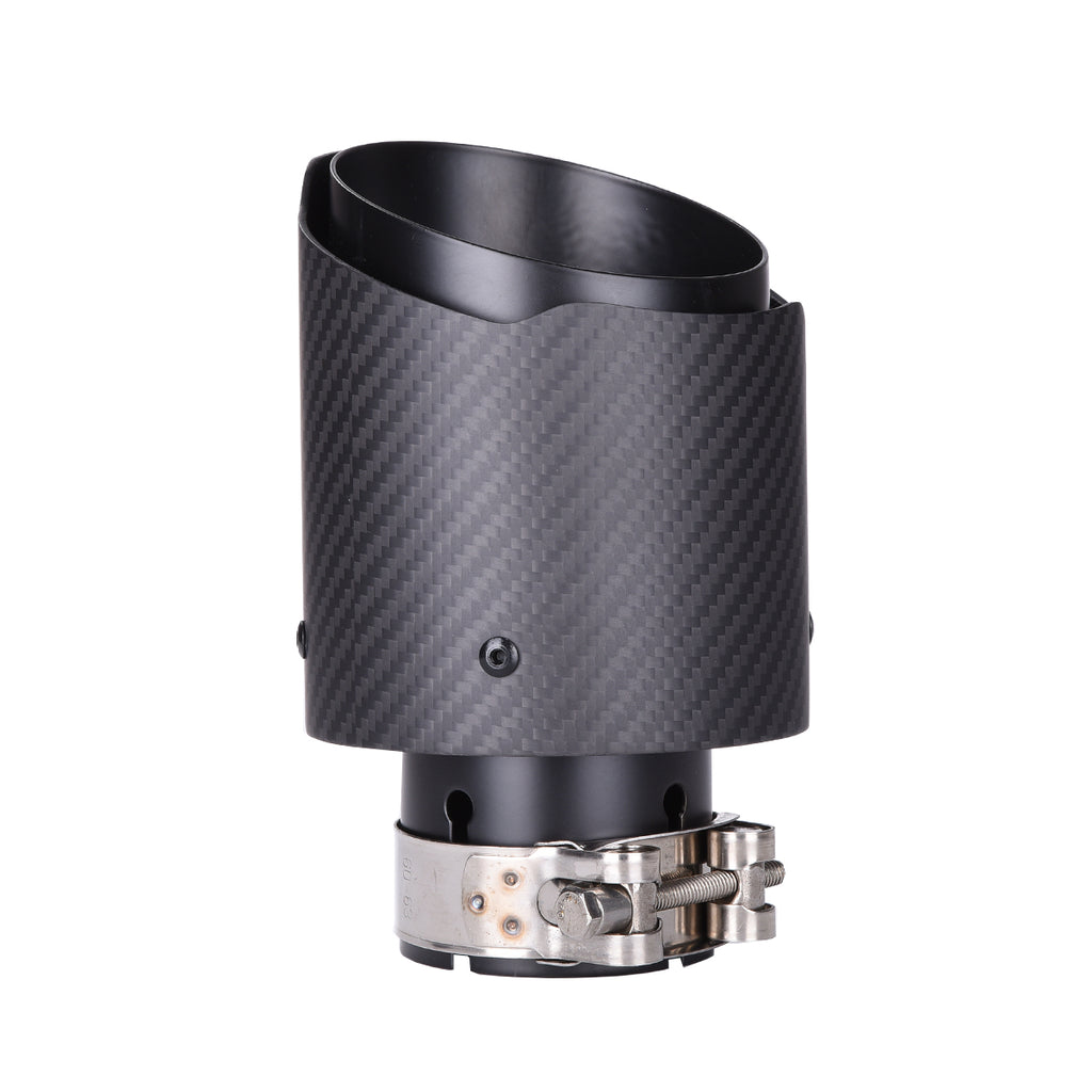 CARMON Twill Weave Matte Carbon Fiber Exhaust Pipe with black Stainless Steel Straight Edge Muffler Tip Tailpipe