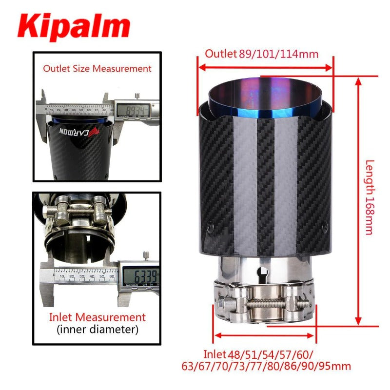 Glossy Twill Weave Carbon Fiber Blue Stainless Steel Exhaust Pipe Tail Pipe Muffler Tip