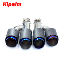 Load image into Gallery viewer, 1 Pair h Style Dual Pipes Remus Sport Matte Carbon Fiber Exhaust Muffler Tips Burnt Blue Inner Pipe Mufflet Tips