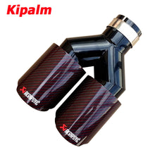 Load image into Gallery viewer, Dual Red Twill Carbon Fiber Akrapovic Universal Auto  Exhaust Tip  Black Stainless Steel Double End Pipe For Car Accessories