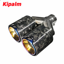 Load image into Gallery viewer, 1pcs Hatchback Y-Style Dual Forged Carbon Fiber Blue Stainless Steel Exhaust Tips End Pipes Muffler Tips for Ford ST MK4 Wagon