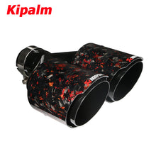 Load image into Gallery viewer, 1PC Dual Y Shape Equal Length Red Forged Weave Twin Carbon Fiber Muffler Akrapovic 304 Stainless Steel Gold Foil Exhaust Tip