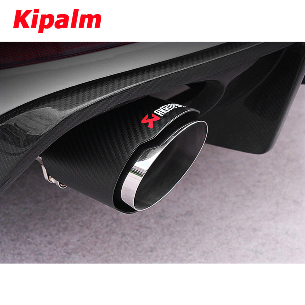 CARMON Twill Weave Matte Carbon Fiber Exhaust Pipe with Silver Stainless Steel for Straight Edge Muffler Tip Tailpipe