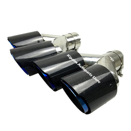 Dual Carbon Fiber Stainless Steel Burnt Blue Universal Auto AK Exhaust Tip Double End Pipe for BMW BENZ VW Golf AK Logo