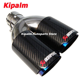 Dual Carbon Fiber + Stainless Steel Burnt Blue Universal Auto Akrapovic Exhaust Tip Double End Pipe for BMW BENZ VW Golf