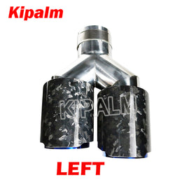 1 Pair Dual Pipe Y Style Forged Carbon Fiber + Burnt Blue Stainless Steel Exhaust Muffler Tips End Pipe for BMW BENZ VW
