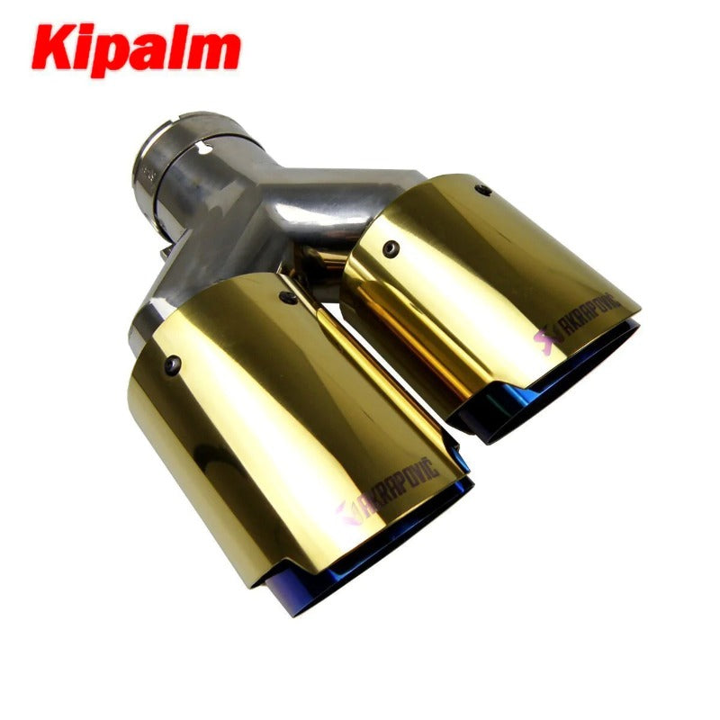 2PCS Gold Akrapovic Dual End Pipe Blue Stainless Steel Exhaust Tip Double End Pipe for BMW BENZ VW Golf TOYOTA