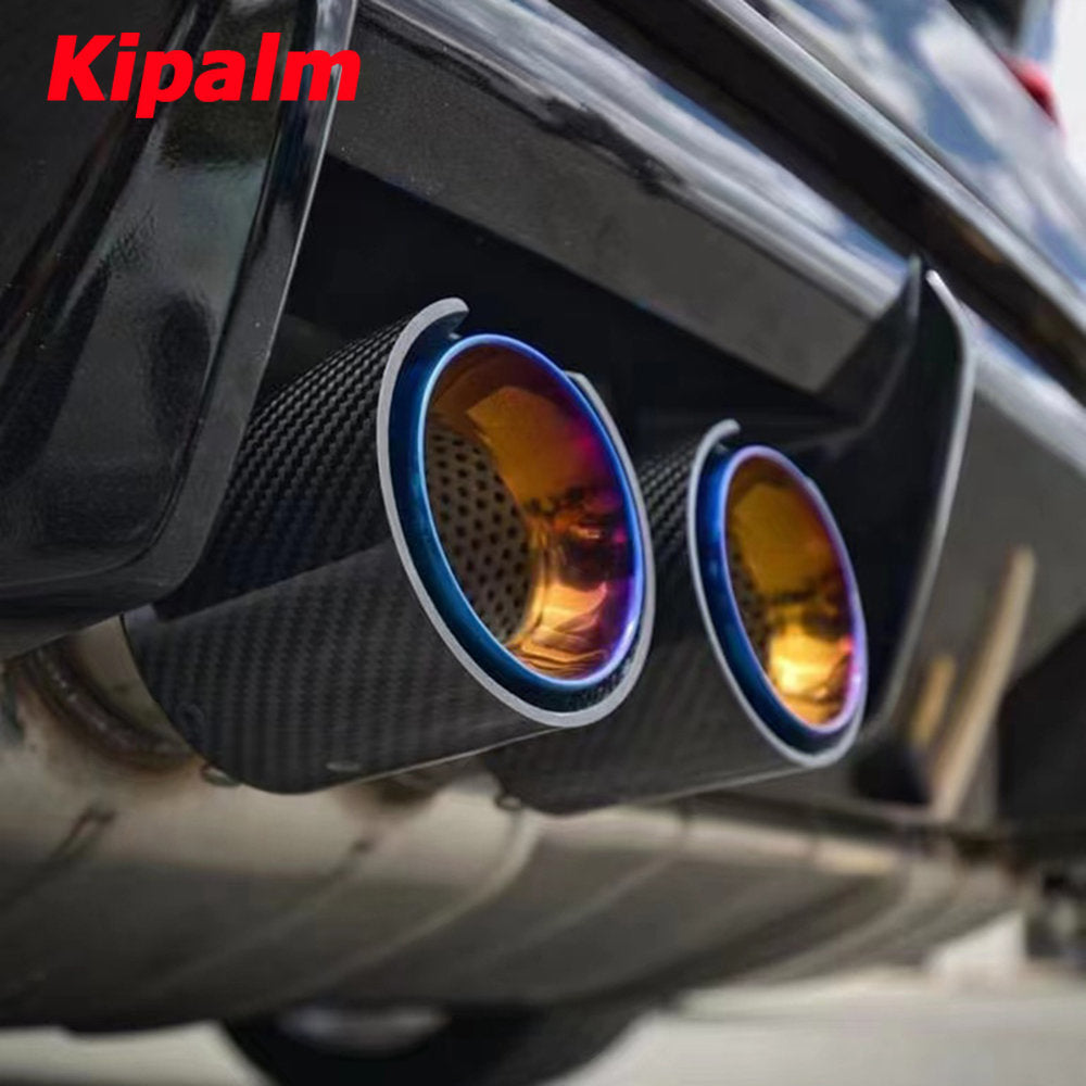 M Performance Style Dual Glossy Carbon Fiber Exhaust Muffler Tips with M logo