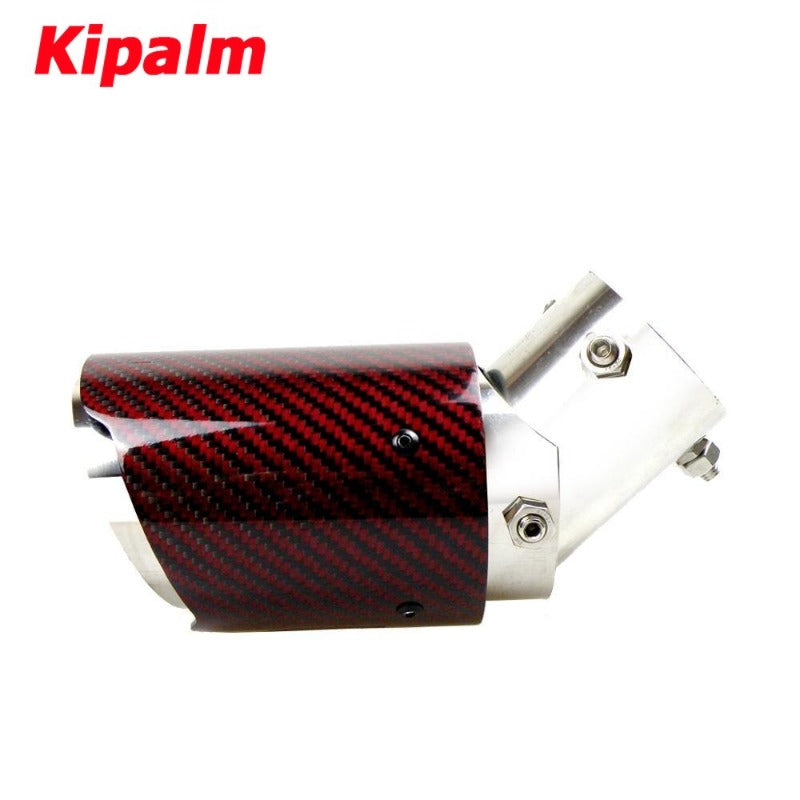 Car Universal No Logo Angle Adjustable Carbon Fibre Exhaust Tip Straight Edge Red Carbon Fiber Muffler Tip For Toyota Honda