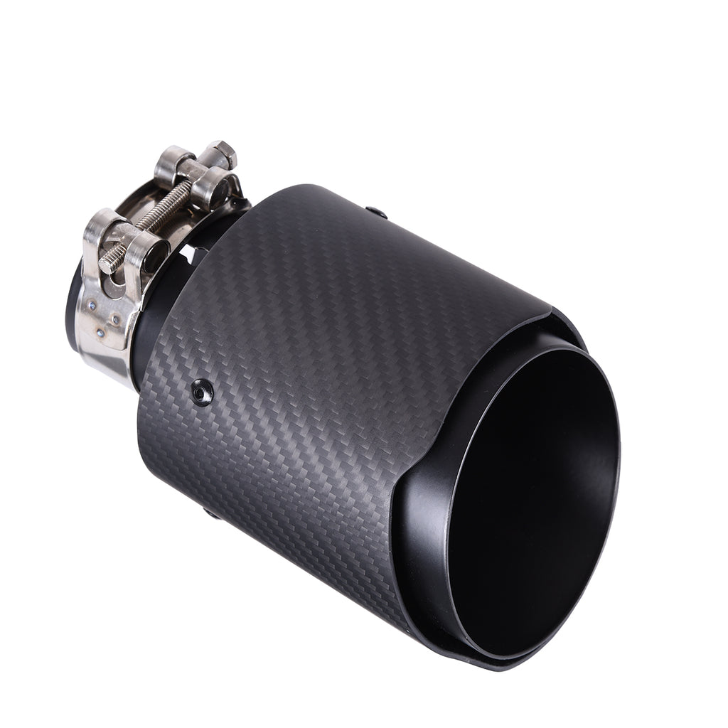 CARMON Twill Weave Matte Carbon Fiber Exhaust Pipe with black Stainless Steel Straight Edge Muffler Tip Tailpipe