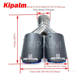 Dual Equal Length Remus Sport Matte Carbon Fiber Exhaust Muffler Tips Glossy Blue Pipe for BMW BENZ