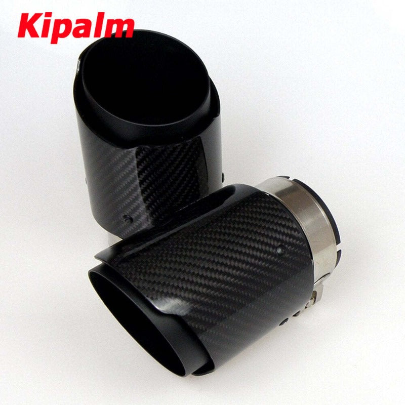Glossy Twill Carbon Fibre Car Exhaust Tip Black Coated Stainless Steel Muffler Tip Tail Pipe For BMW BENZ AUDI Car Accessories