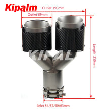 Load image into Gallery viewer, Kipalm Y-shape Dual-outlet Exhaust Pipe Four Slot Glossy Carbon Fiber Cover Stainless Steel Universal Auto End