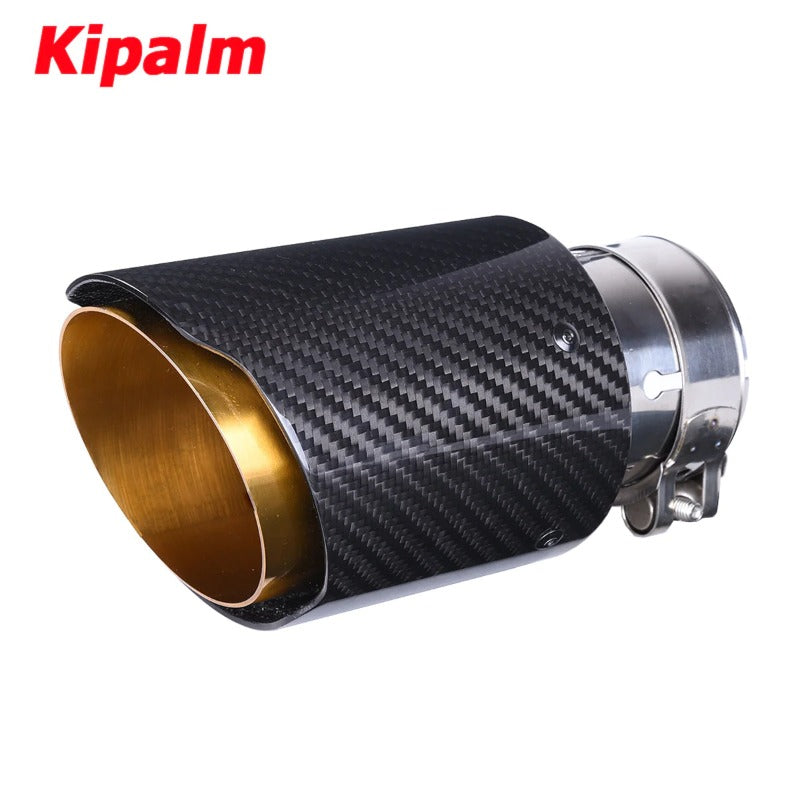 1PC Universal Golden Inner Pipe Glossy Black Twill Carbon Fiber Exhaust Muffler Tip Tail Pipe For BMW BENZ AUDI Without Logo