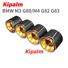 Load image into Gallery viewer, 4pcs BMW M3 G80 M4 G82 G83 Golden Stainless Steel Glossy Finish Carbon Fiber Exhaut Tip Pipe Tail Ends