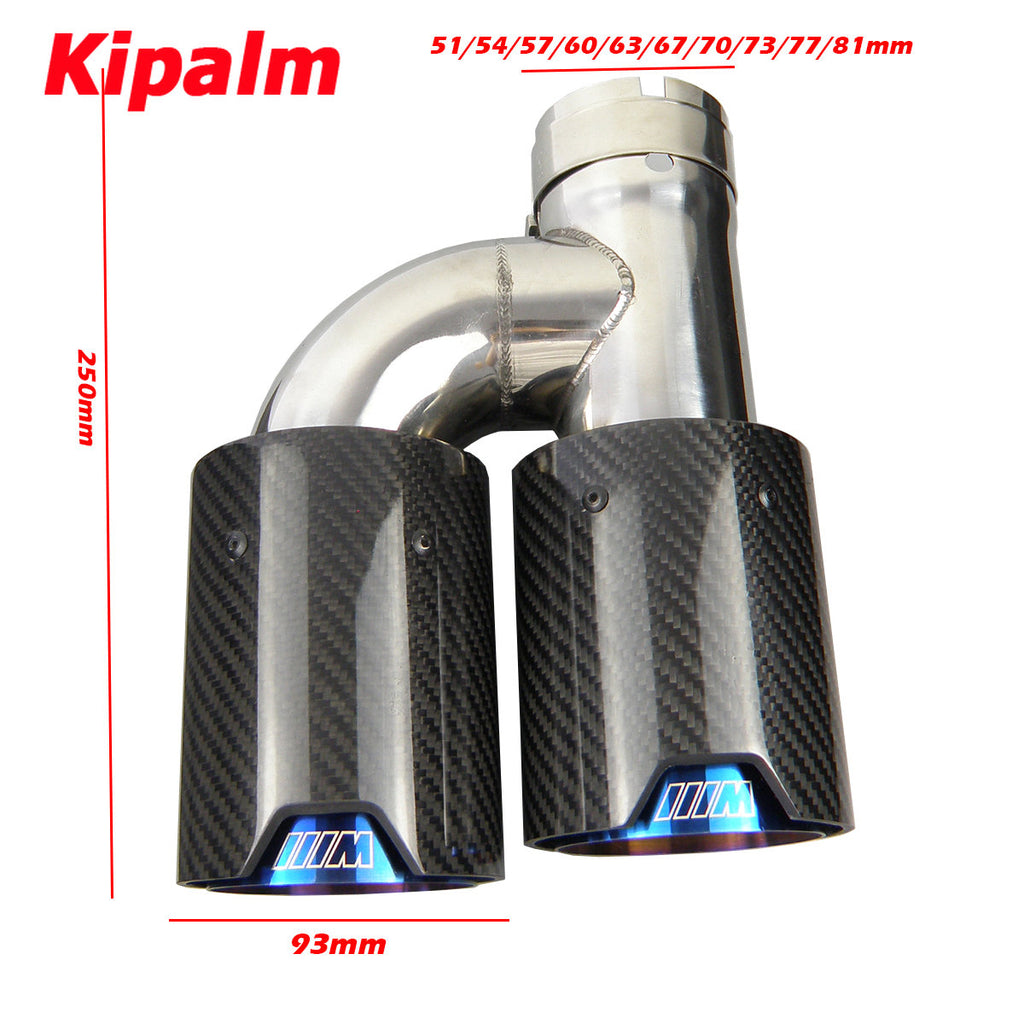 h-Style Dual End Carbon Fiber Blue Stainless Steel Universal M Performance BMW Exhaust Muffler Tips