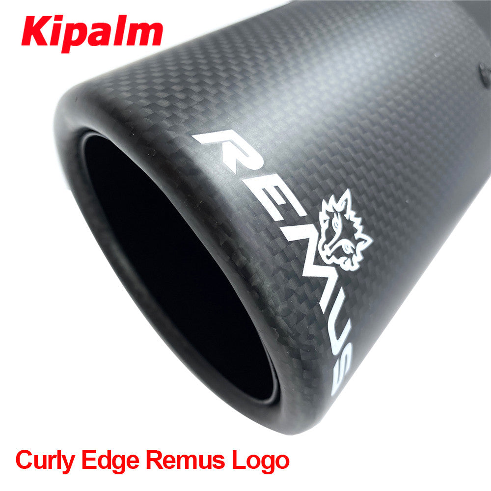 Car Universal Curly Edge Remus Sport Carbon Fiber Exhaust Muffler Tips Glossy Black Inner Pipe for BMW AUDI GOLF MAZDA