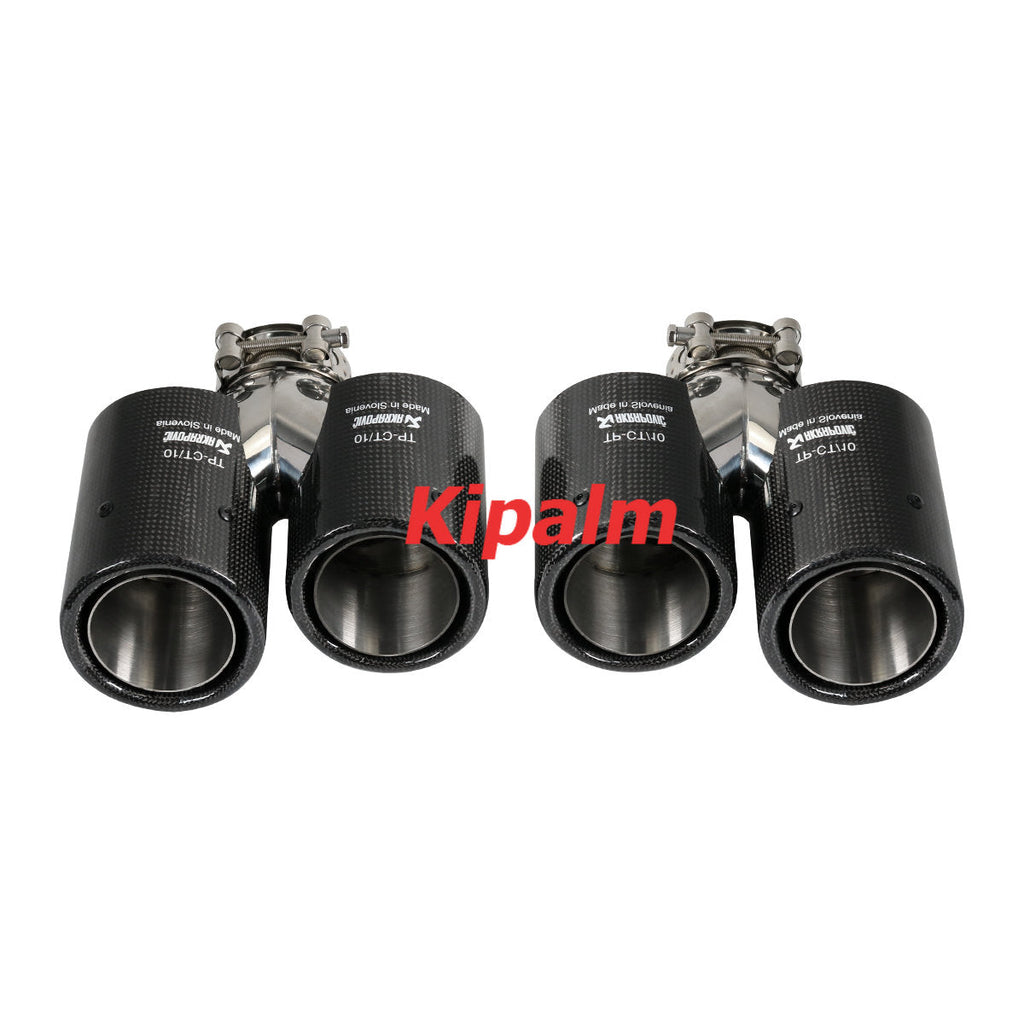 1PC3.5 inch Universal Curly Edge Dual Outlet Carbon Fiber Exhaust Pipe Akrapovic Tip for BMW AUDI GOLF MAZDA