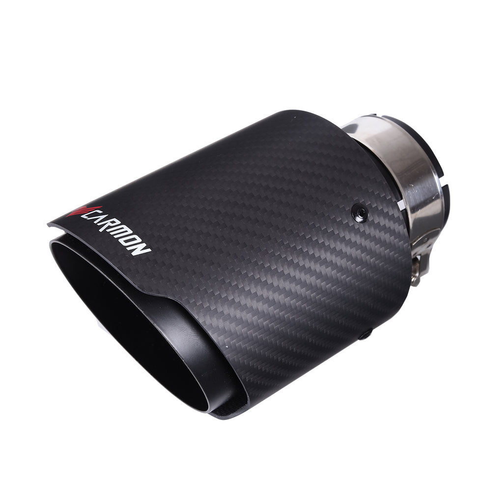 CARMON Twill Weave Matte Carbon Fiber Exhaust Pipe with black Stainless Steel Straight Edge Muffler Tip Tailpipe