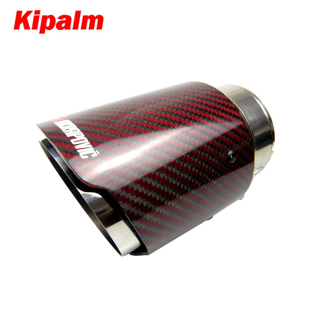 1PC Akrapovic Glossy Red Carbon Fiber Exhaust Pipe Tail End Tip Muffler Tip Straight Edge for AUDI