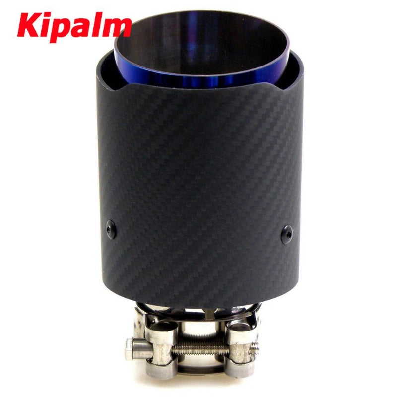 Matte Twill Carbon Fibre Car Exhaust Tip Burnt Blue Stainless Steel Muffler Tip Tail Pipe For BMW BENZ AUDI VW Car Accessories