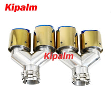 Load image into Gallery viewer, 1PC Universal Golden Dual Burnt Blue Stainless Steel Exhaust Tip Double End Pipe for BMW BENZ VW Golf TOYOTA