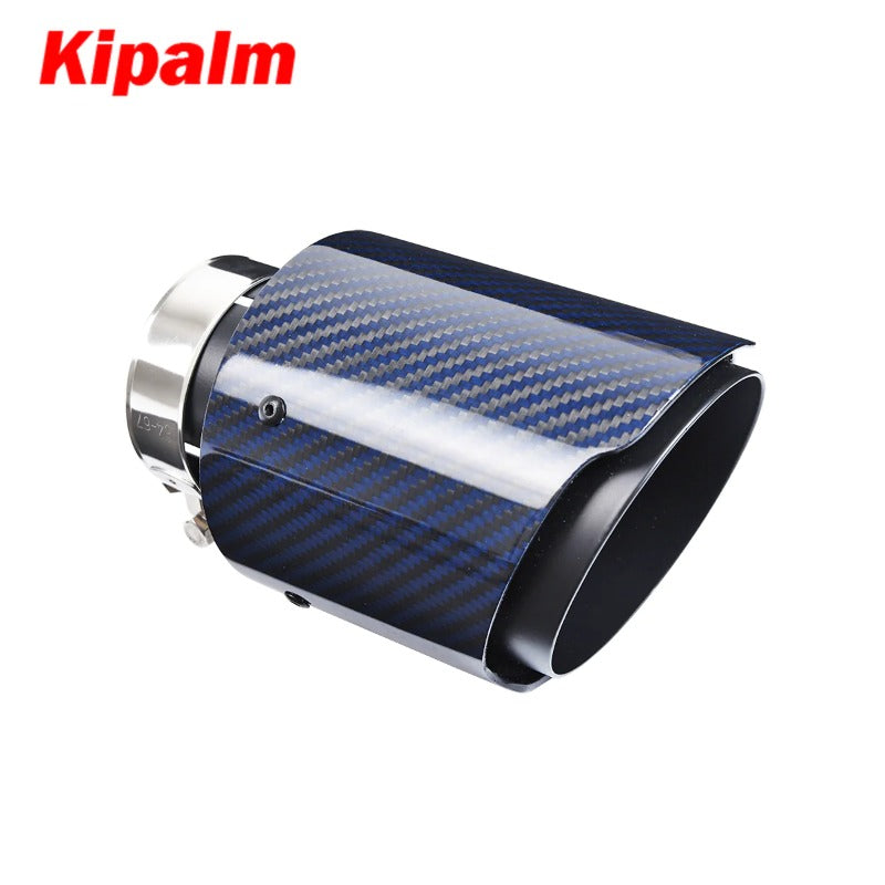 Unique Blue Carbon Fibre with Black Coated T304 Stainless Steel Tips Car Exhaust Pipe Muffler Tip Glossy Twill Carbon Fiber