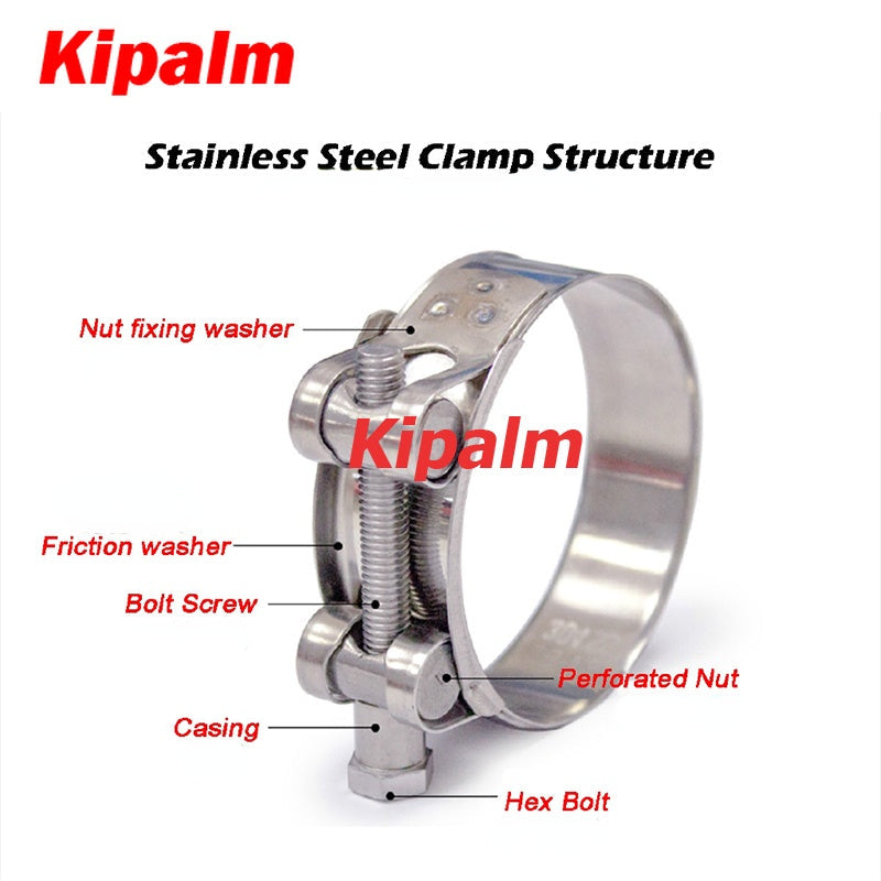 Kipalm Hose Clip Clamp Adjustable S304 Stainless Steel Size Range 17~112mm Heavy Duty Clamps