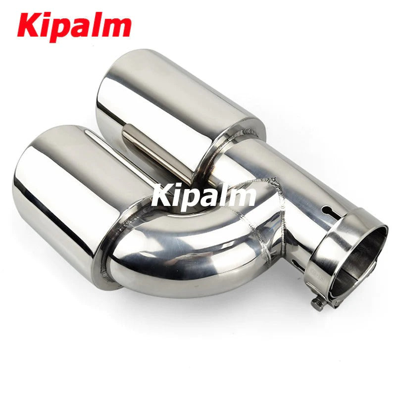 1PC Universal Dual h-Shape Curly Edge Stainless Steel Exhaust Muffler Tail Pipe for BMW VW Audi Ford Rear Tip