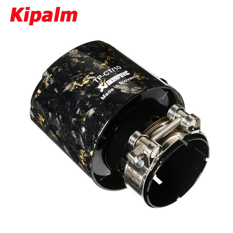 1PC Twill Weave Golden Forged Carbon Fiber Muffler Pipe Akrapovic 304 Stainless Steel Exhaust Tip