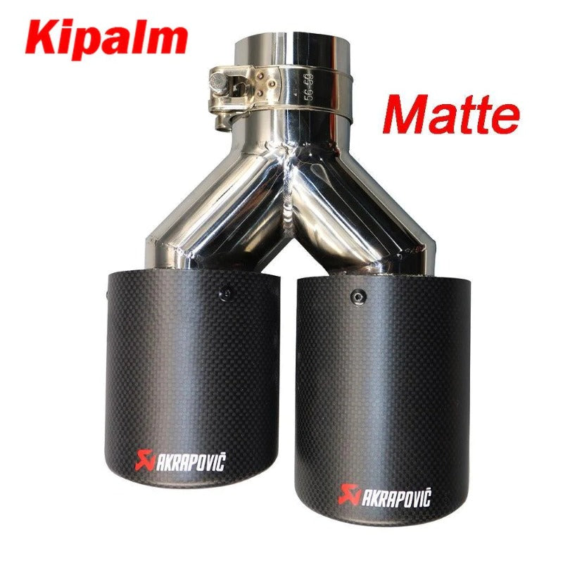 1Pair Universal Auto Akrapovic Dual Exhaust Tip Curly Edge Carbon Fiber Stainless Steel End Pipe
