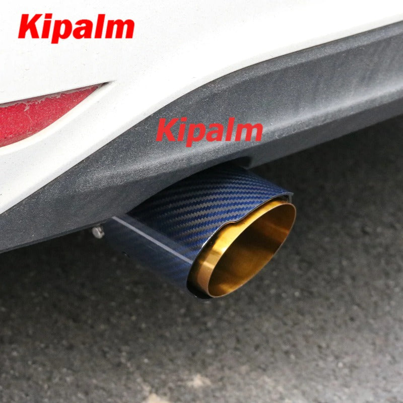 Unique Blue Carbon Fibre Car Exhaust Pipe Muffler Tip Glossy Twill Gloden T304 Stainless Steel Tips