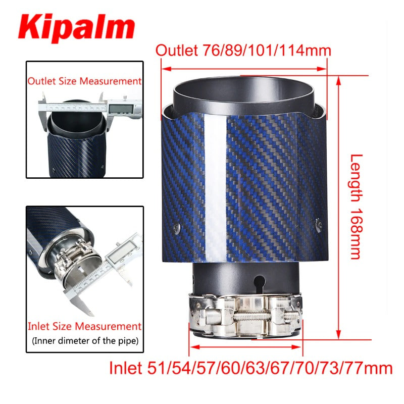 Unique Blue Carbon Fibre with Black Coated T304 Stainless Steel Tips Car Exhaust Pipe Muffler Tip Glossy Twill Carbon Fiber