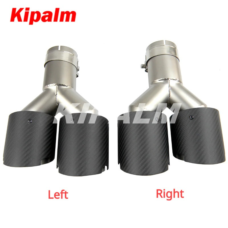 Kipalm Y-style Four Slot Matte Carbon Fiber Cover Stainless Steel Universal Auto Car Exhaust Tip Double End Pipe for Car Tuning