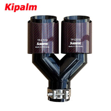 Load image into Gallery viewer, Dual Red Twill Carbon Fiber Akrapovic Universal Auto  Exhaust Tip  Black Stainless Steel Double End Pipe For Car Accessories