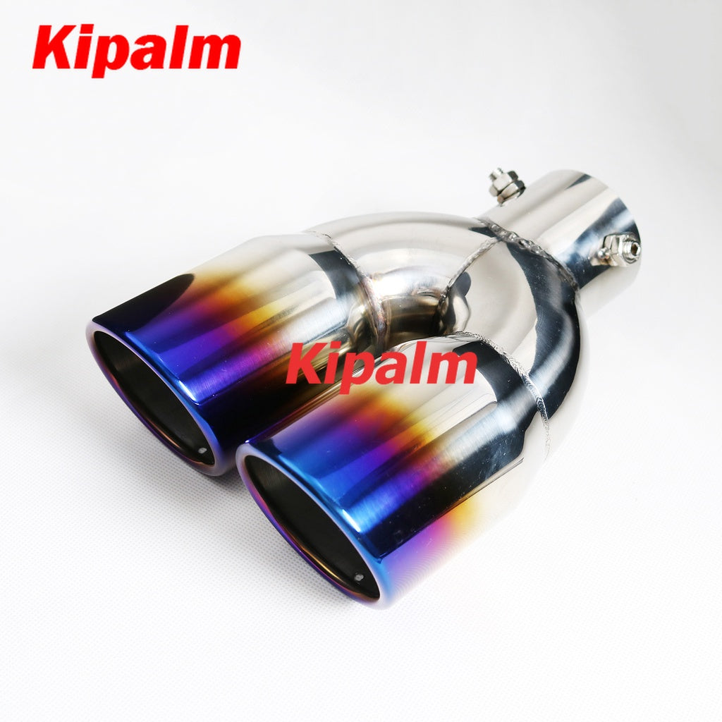 Universal Adjustable Dual Pipe Burnt Blue Stainless Steel Exhaust Tip Tail End Pipe One Change Twin Muffler Tips