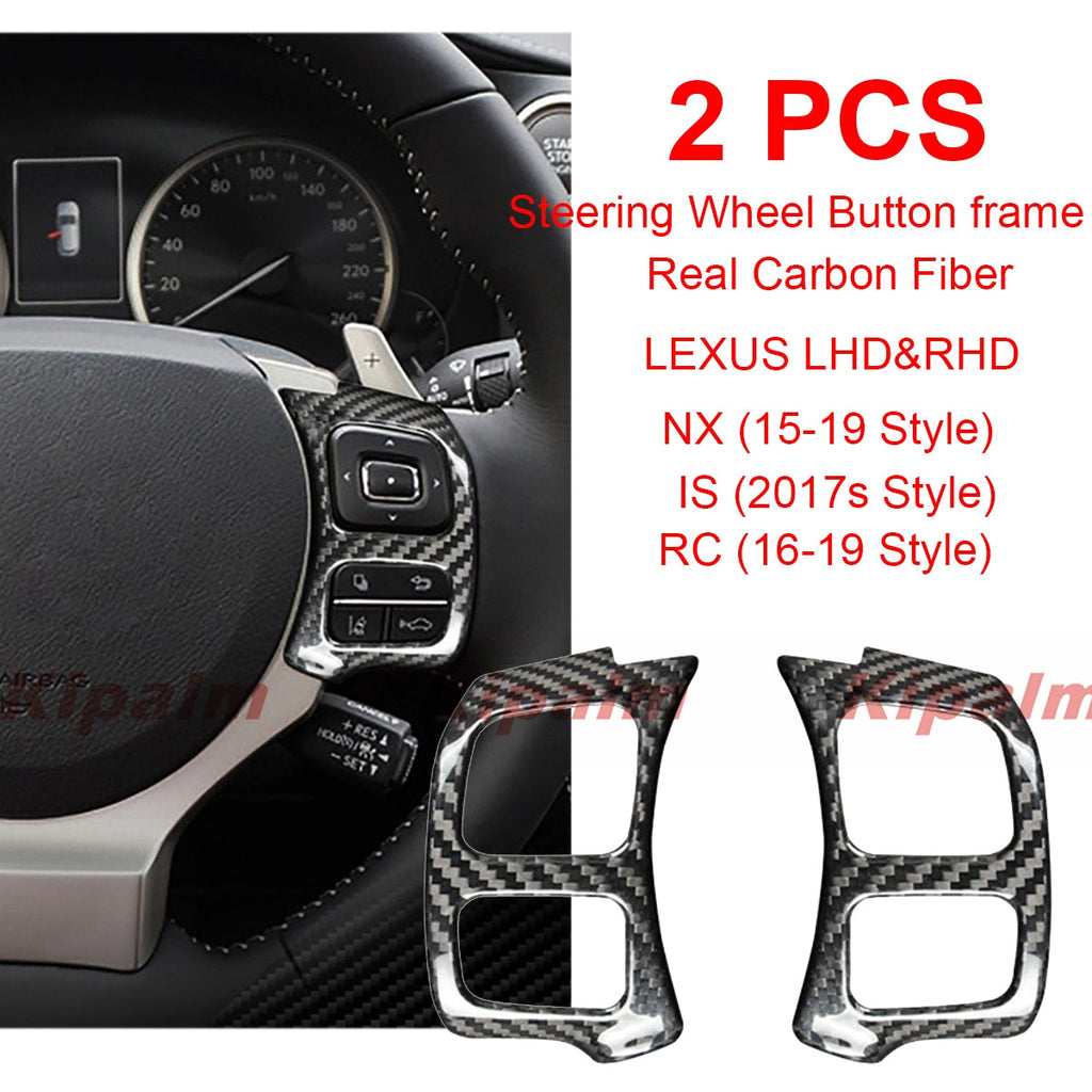 2pcs Stick-on Real Carbon Fiber Steering Wheel Button Frame for Lexus NX IS RC