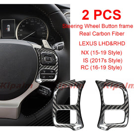 2pcs Stick-on Real Carbon Fiber Steering Wheel Button Frame for Lexus NX IS RC