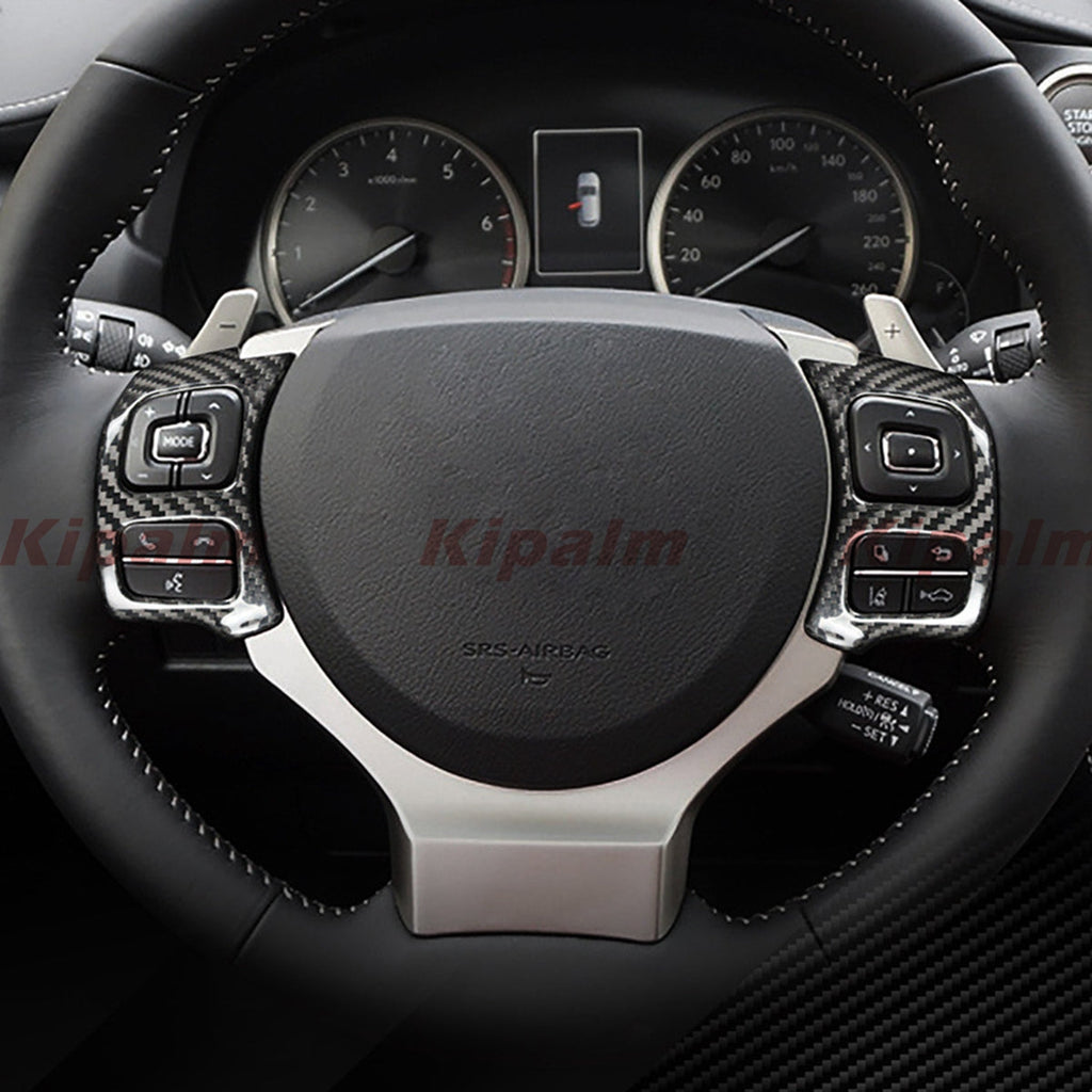 2pcs Stick-on Real Carbon Fiber Steering Wheel Button Frame for Lexus NX IS RC